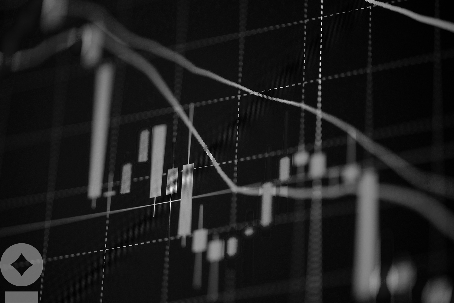 American flag flying over government building in city, blue sky and clouds Stock market exchange loss trading graph analysis